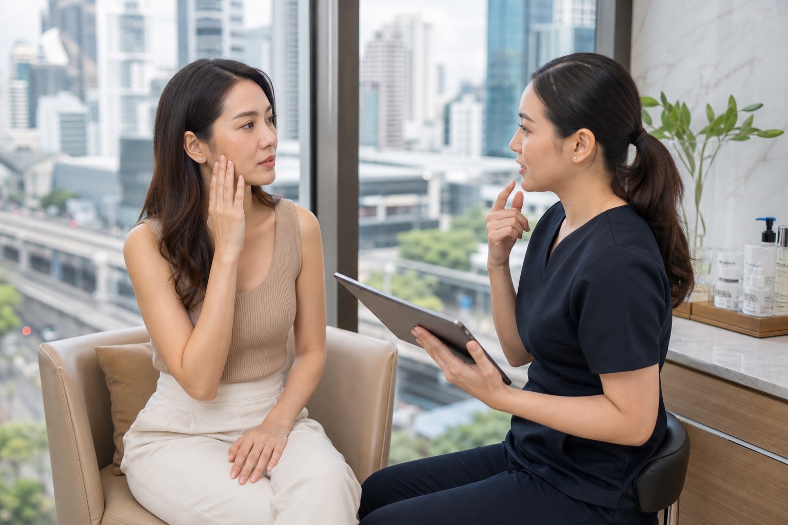 การปรึกษาก่อนทำ Hydrafacial สำหรับผิวที่เครียดจากการเดินทางในกรุงเทพ
