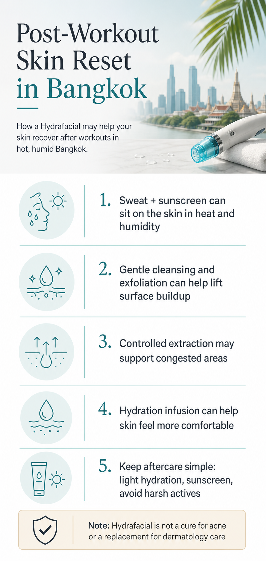 Infographic for post-workout Hydrafacial skincare in Bangkok