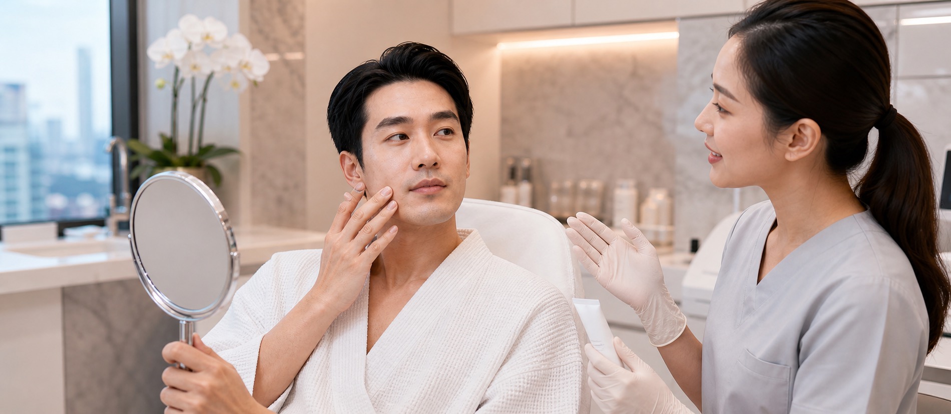 Hydrafacial aftercare discussion for men in Bangkok