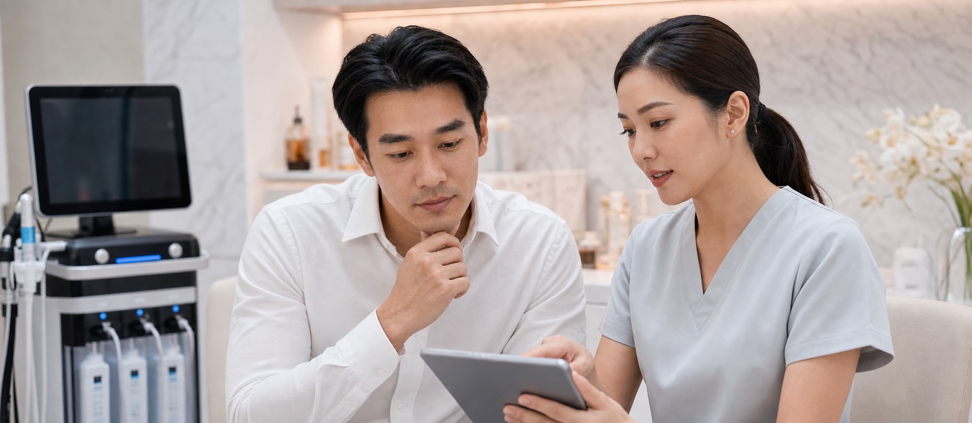 Hydrafacial consultation for men’s post-shave skincare in Bangkok