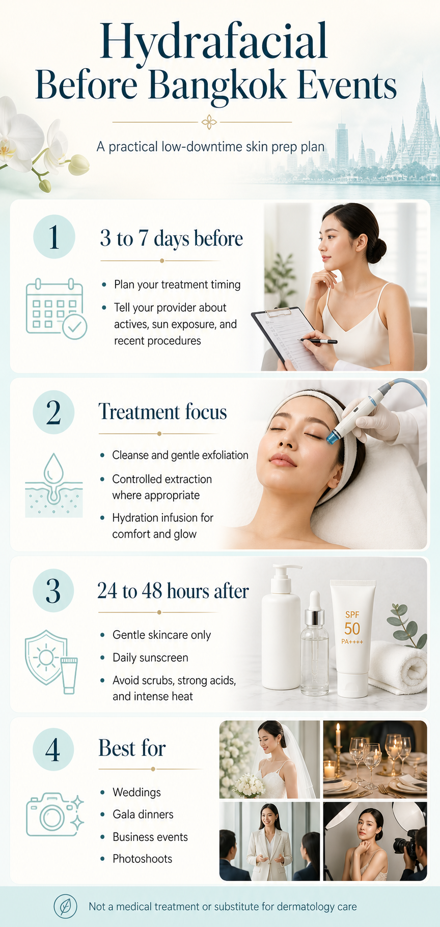 อินโฟกราฟิกการเตรียมผิวด้วย Hydrafacial ก่อนงานสำคัญในกรุงเทพ