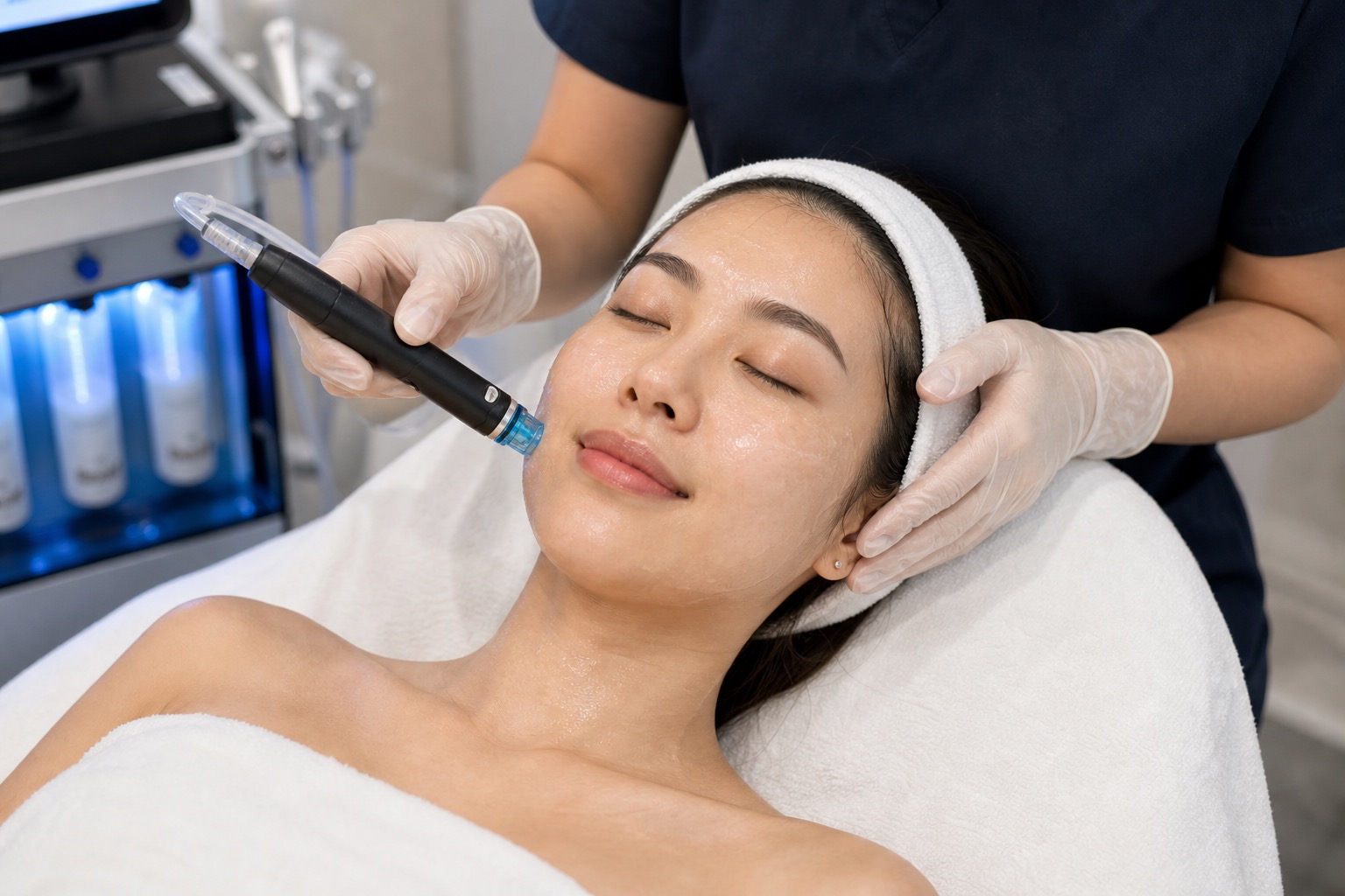 Hydrafacial cleansing and exfoliation before a Thailand beach trip