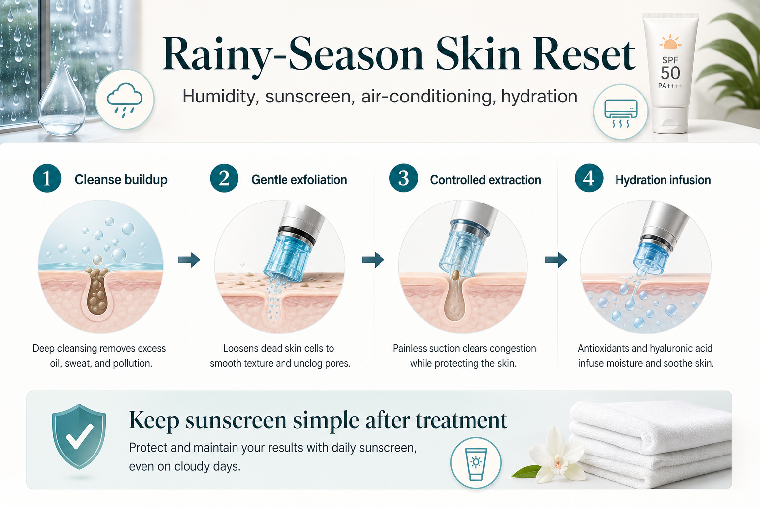 อินโฟกราฟิก Rainy-Season Skin Reset ด้วย Hydrafacial